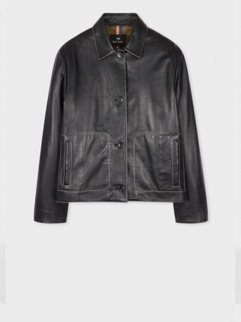 Paul Smith Women's Black Leather Contrast Stitch Jacket