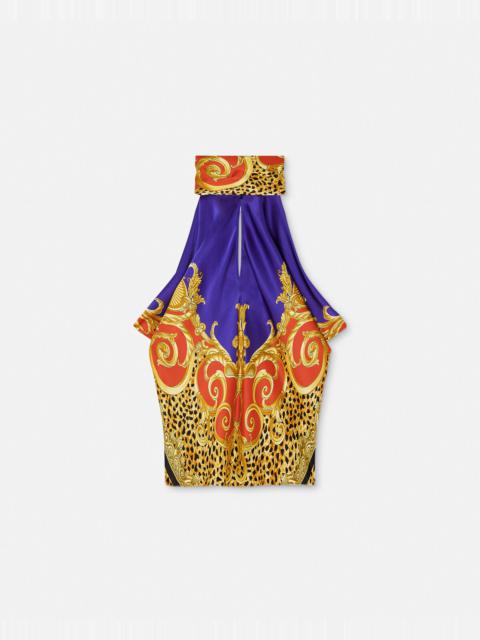 VERSACE Cheetah Barocco Silk Lavallière Top