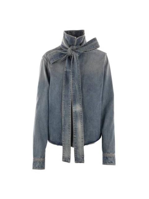 Loewe Loewe Washed Cotton Denim Bow Shirt, Brand Size 38 ( US Size 6 )