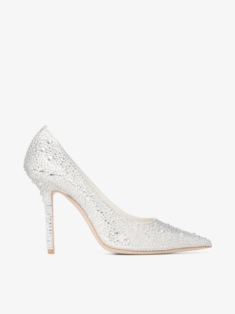 JIMMY CHOO Love 100
Ivory Satin Pumps with Crystal Embellishment