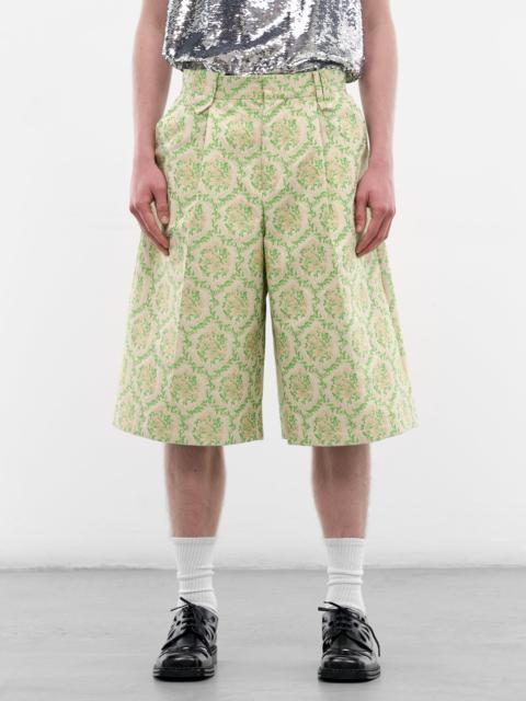 Simone Rocha Green Floral Jacquard Tailored Shorts