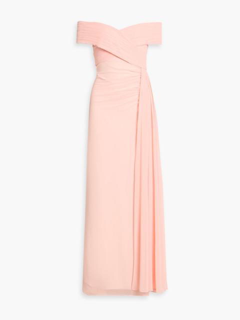 Other Designers Off-the-shoulder pleated chiffon gown