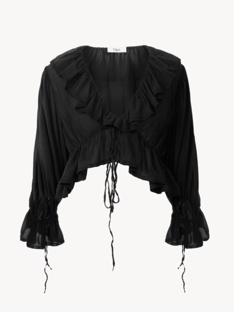 Chloé Cropped V-neck ruffle top in silk georgette & lace