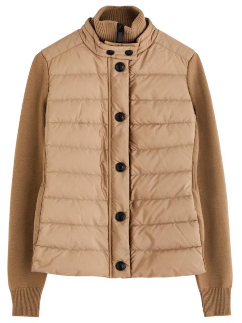 Moncler Moncler Logo Quilted Shell and Wool-blend Cardigan