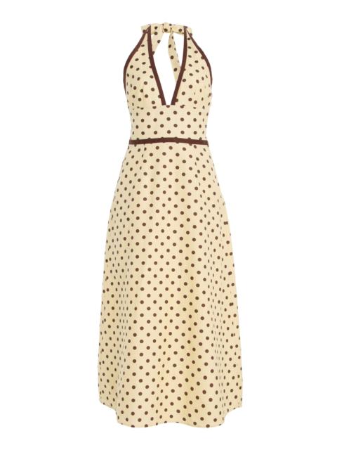 POSSE Bowie Polka-Dot Linen-Cotton Midi Halter Dress yellow