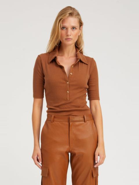 SPRWMN CHESTNUT RIB MID SLEEVE POLO TOP