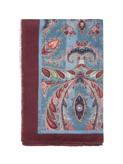 Etro Light blue wool and cashmere blend printed scarf
