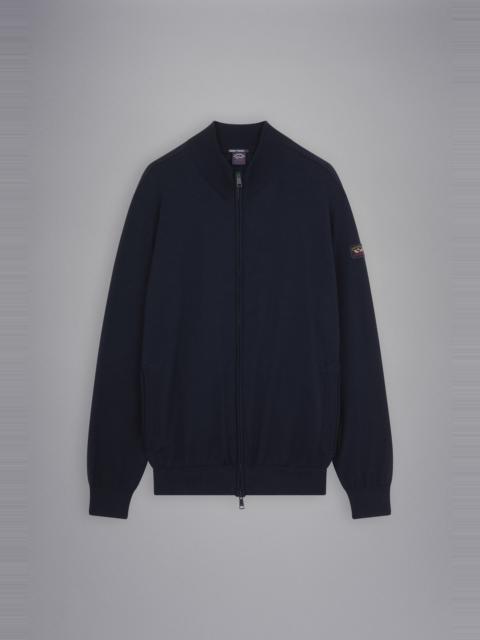 Paul & Shark MERINO WOOL FULL ZIP SWEATER WITH ICONIC BADGE