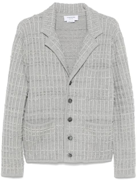 Thom Browne Seersucker Knit Tweed Jacquard 4-Bar Cardigan Men