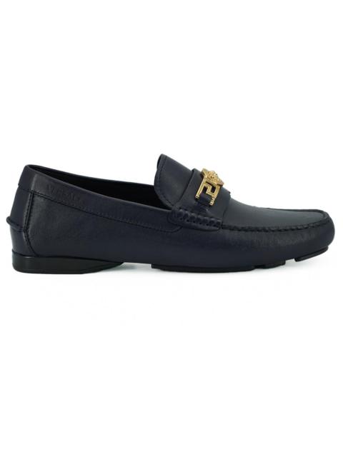 Versace Navy Blue Calf Leather Loafers Shoes