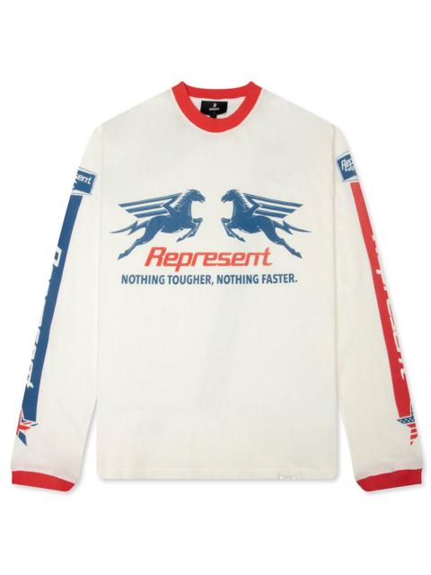 REPRESENT MESH PEGASUS LONG SLEEVE T-SHIRT - FLAT WHITE