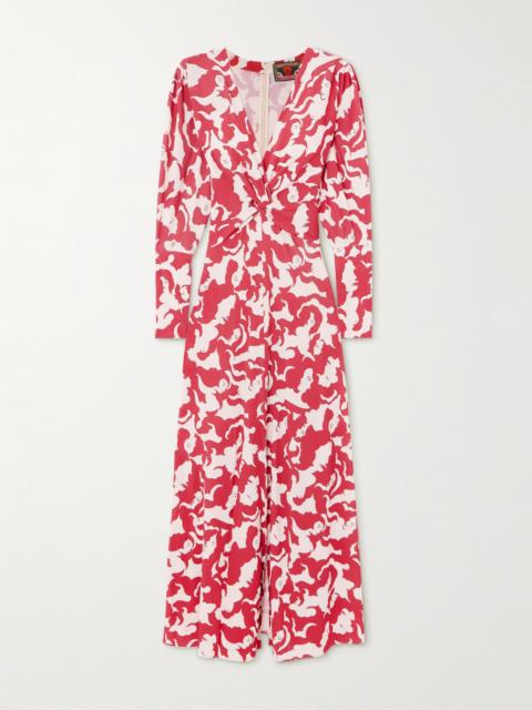 La DoubleJ + Mother Twist-front Printed Jersey Midi Dress