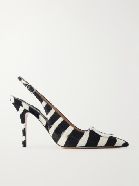 FERRAGAMO Sara Embellished Zebra-print Calf Hair Slingback Pumps