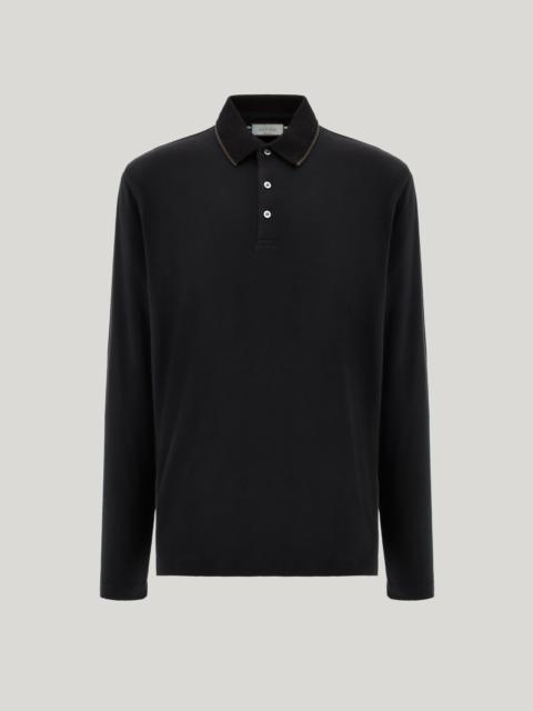 Canali BLACK COTTON AND CASHMERE T-SHIRT WITH CONTRASTING PROFILES