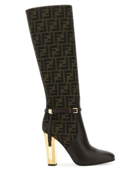 Fendi Woman Embroidered Leather And Fabric Delfina Boots