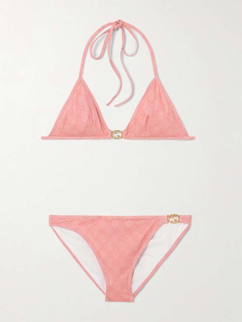 Embellished printed triangle bikini Pink