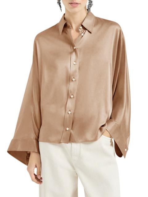 Brunello Cucinelli STRETCH SILK SATIN SHIRT WITH MOBILE