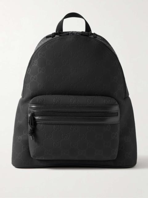 Edge Leather-Trimmed Monogrammed Rubber and Mesh Backpack