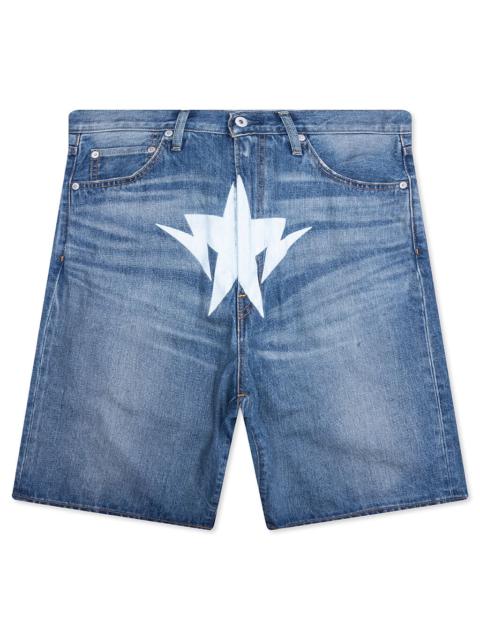 A BATHING APE® TWIN STA RELAXED FIT DENIM SHORTS - LIGHT INDIGO