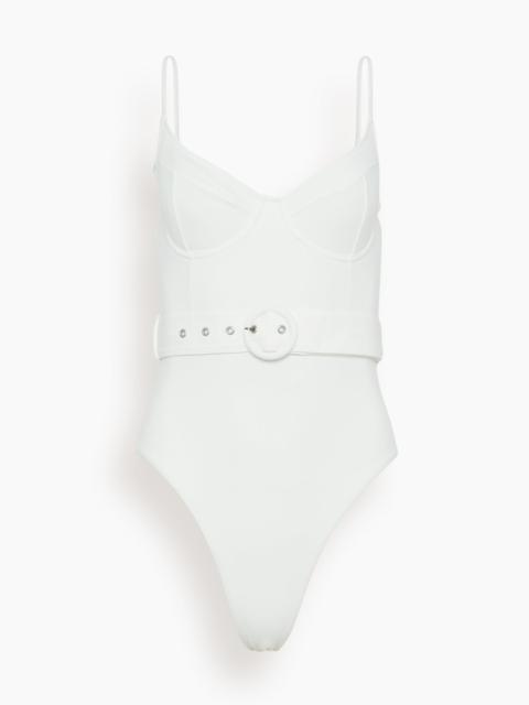 SIMKHAI Noa Belted Bustier One Piece Swimsuit in White