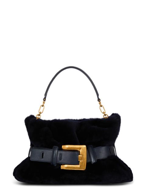 Balmain Balmain Medium Anthem Genuine Shearling Shoulder Bag in 0Cw Raven at Nordstrom