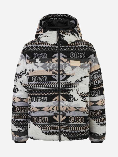 EVISU Allover Kamon Intarsia Oversized Down Jacket