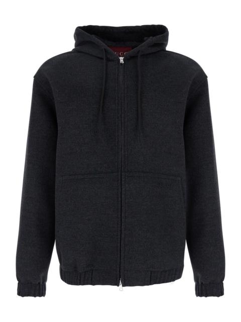 GUCCI Gucci Men Grey Hooded Jacket With Logo Embroidery On The Front In Wool Man