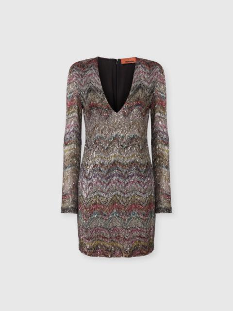 Missoni Mini Dress with V-Neck and Zigzag Pattern