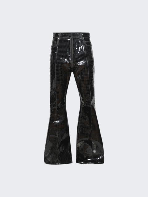 Rick Owens Pantaloni In Denim Ricamati Bolan Bootcut Black And Black