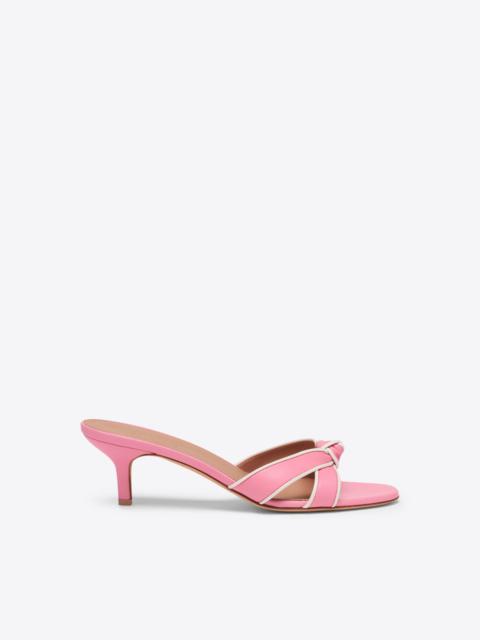 MALONE SOULIERS Raquel 45 Pink Knotted Leather Kitten Heel Sandals