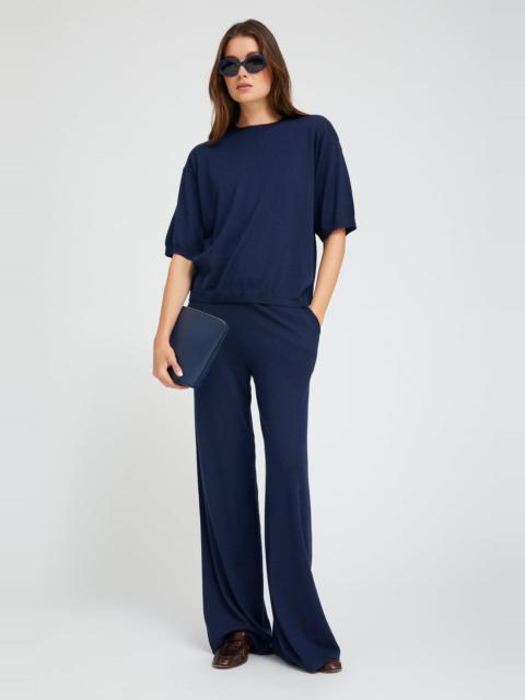 SPRWMN NAVY CASHMERE WIDE LEG PANTS