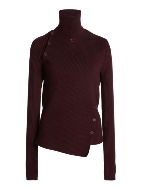 courrèges Oblique Buttoned Knit Sweater burgundy