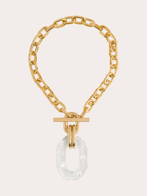 rabanne XL Link Crystal Embellished Acrylic Gold Tone Necklace