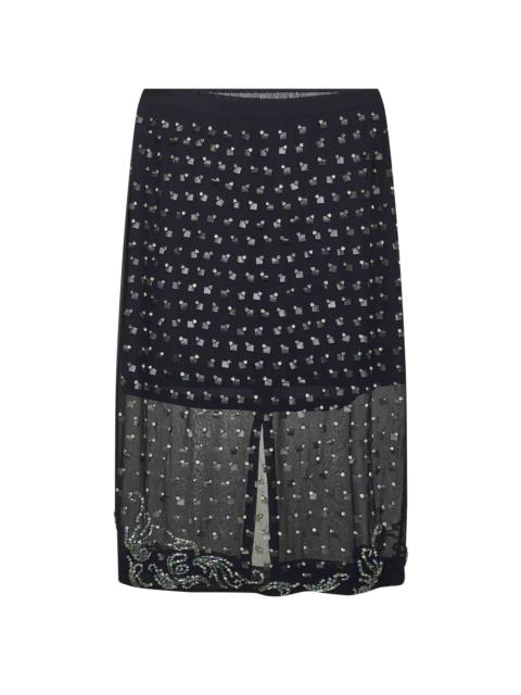 Dries Van Noten Dries Van Noten Women Blue Georgette Jewel Embellished Midi Skirt
