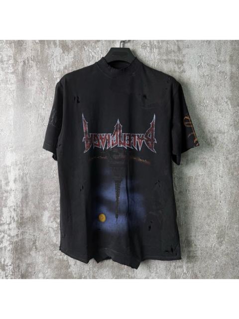 BALENCIAGA Balenciaga Night Scene Paris Eiffel Tower Flame Letter Logo Distressed Destroyed Short-Sleeve Shirt