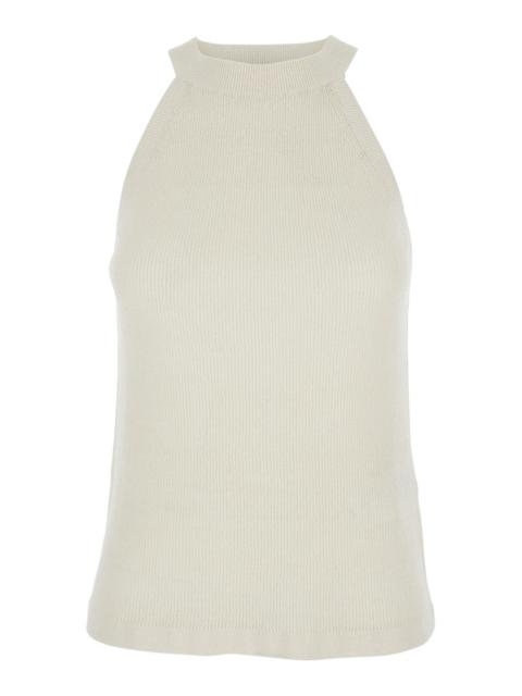 Max Mara Women 'Lolli' White Sleeveless Top With High Neck In Silk Blend Woman