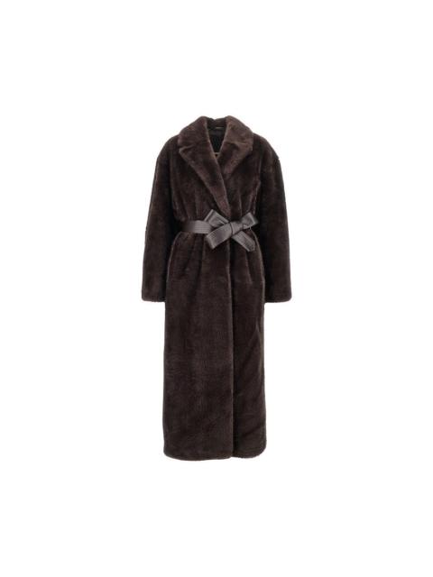 PINKO Pinko Faux Fur Long Coat with Belt Brown Women