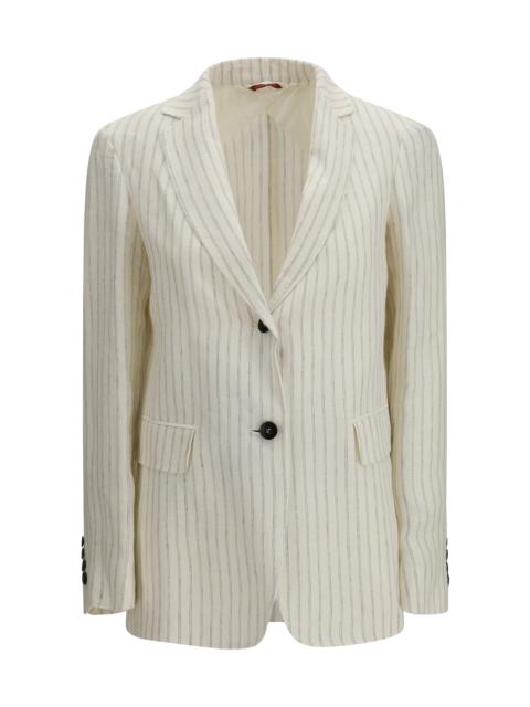 Max Mara Studio Max Mara Studio Single-breasted Pinstriped Linen Blazer
