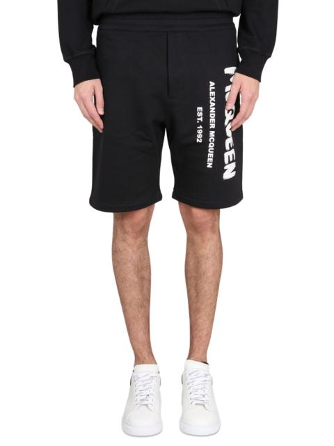 Alexander McQueen Alexander Mcqueen Men Bermuda Shorts With Graffiti Logo Print