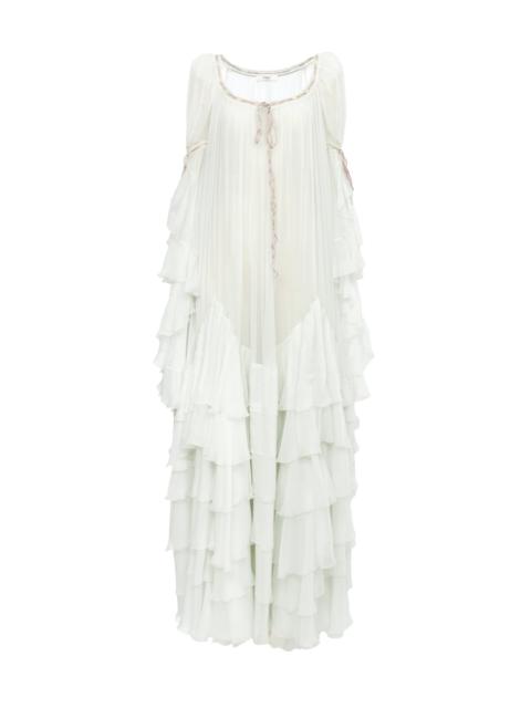 Chloé OVERSIZED LONG RUFFLED DRESS IN SILK MOUSSELINE