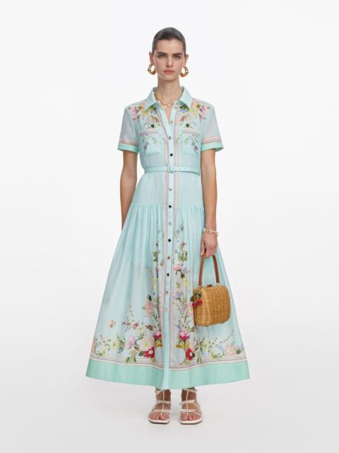 self-portrait Mint Floral Organza Midi Dress