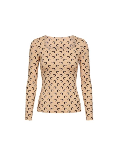 Marine Serre MOON PRINTED JERSEY LS SQUARENECK TOP