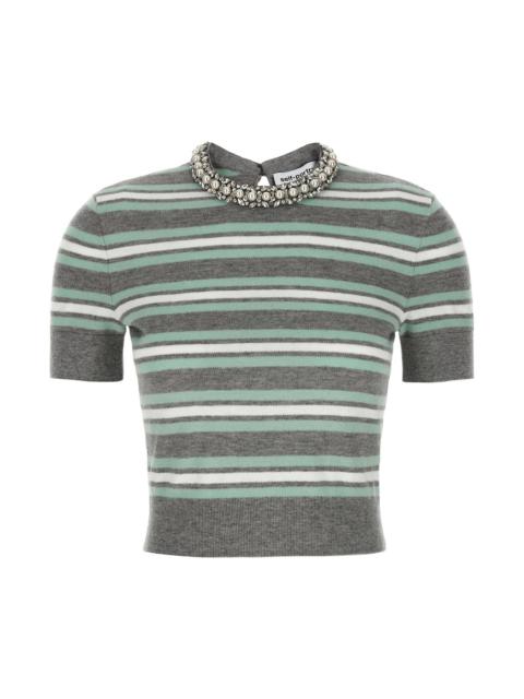 self-portrait 'Grey Striped Crystal Trim Knit' sweater