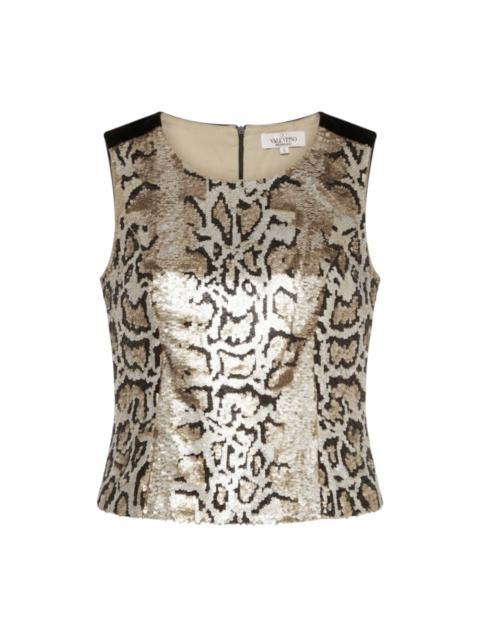 Valentino Miss V Sequin Embellished Leopard Tank