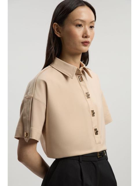 KAREN MILLEN Techno Cotton Woven Short Sleeve Hardwear Detail Shirt