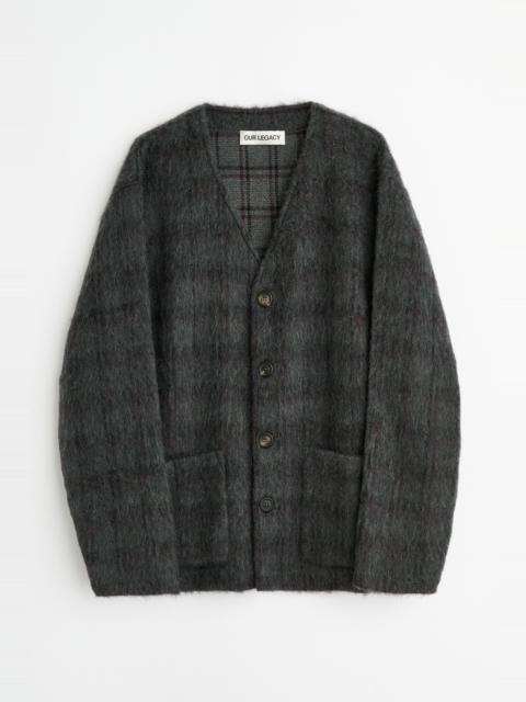 Our Legacy Cardigan Fuzzed Plum Check Hairy Wool