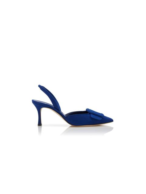 Manolo Blahnik Blue Suede Buckle Detail Slingback Pumps