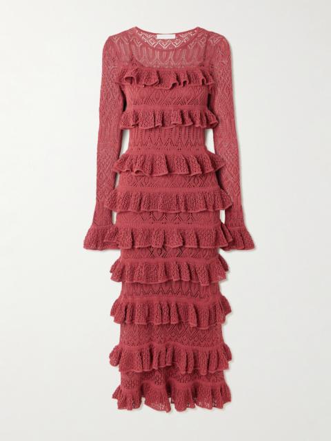 Zimmermann Wanderlust Ruffled Open-knit Maxi Dress