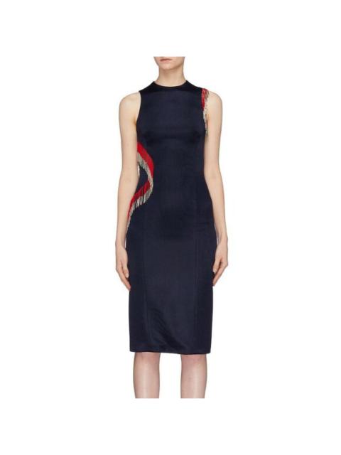 Other Designers Galvan London Molten Beaded Fringe Body-con Dress Navy Knit SZ 8 New