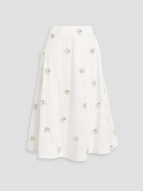SIMKHAI Novanna embellished cotton-blend poplin midi skirt